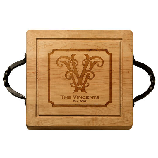 Maple 14 inch Square with Border Design Personalized Cutting Board